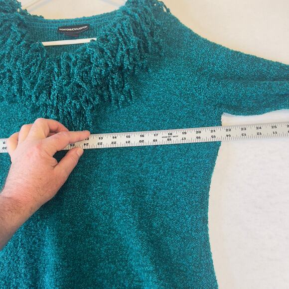 Norton McNaughton Sweater Woman's Large Green Fluffly Fringe Collar Long Sleeve - Picture 6 of 11